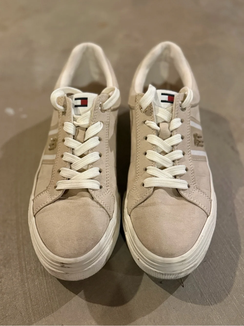 Tommy Hilfiger Beige Platform Lace-Up Sneakers
